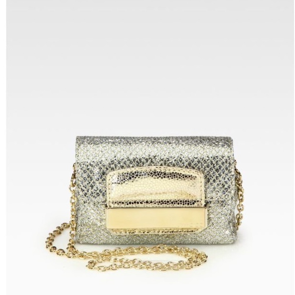 Jimmy Choo Silver Glitter and Gold Chain Shoulder Bag
